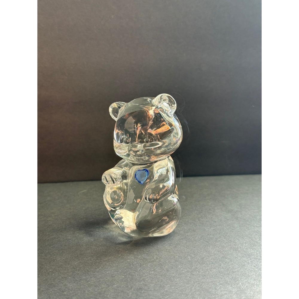 Fenton Glass Bear Figurine‎ with Blue Heart Rhinestone Handmade USA